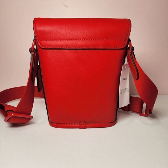 NWT COACH CP179 Track Small Flap Crossbody Smooth Leather Bright Poppy R… - Picture 3 of 7